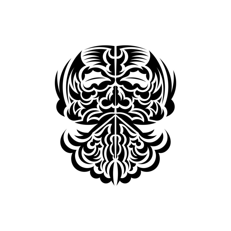 Tiki mask design. Native Polynesians and Hawaiians tiki illustration in black and white. Isolated. Flat style. Vector illustration.