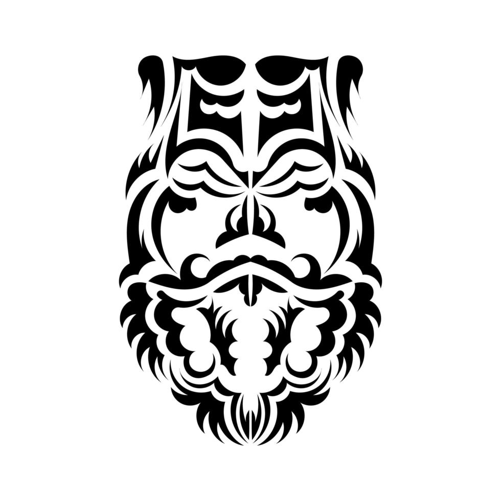 máscara tiki en blanco y negro. patrón de decoración tradicional de polinesia y hawaii. aislado sobre fondo blanco. boceto de tatuaje vector. vector