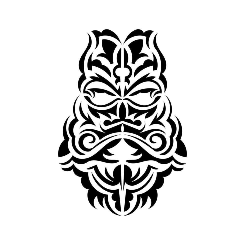 Black and white Tiki mask. Frightening masks in the local ornament of Polynesia. Isolated. Flat style. Vector illustration.