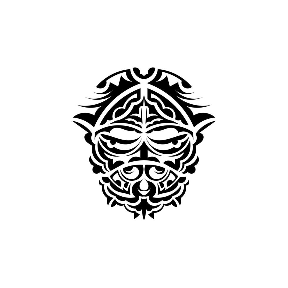 Tribal mask. Monochrome ethnic patterns. Black tattoo in samoan style. Isolated on white background. Vector illustration.