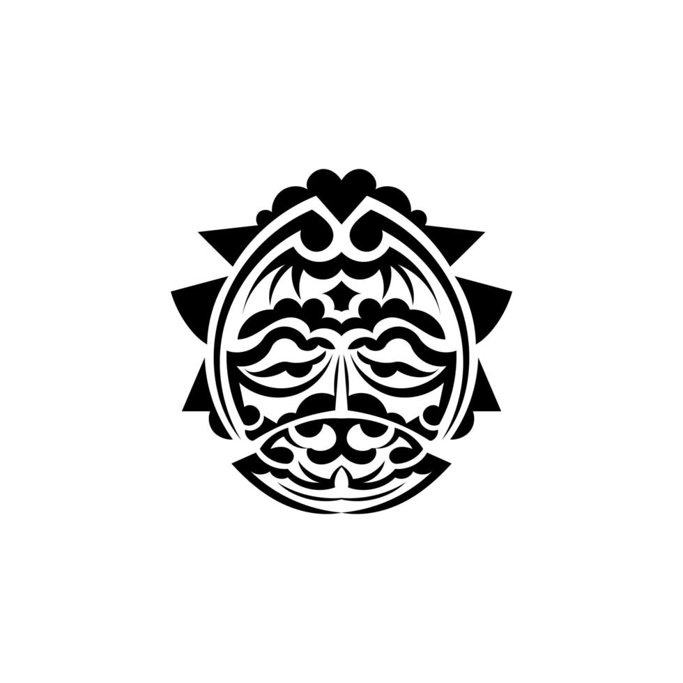 Tribal mask. Monochrome ethnic patterns. Black tribal tattoo. Black and white color, flat style. Hand drawn vector illustration.