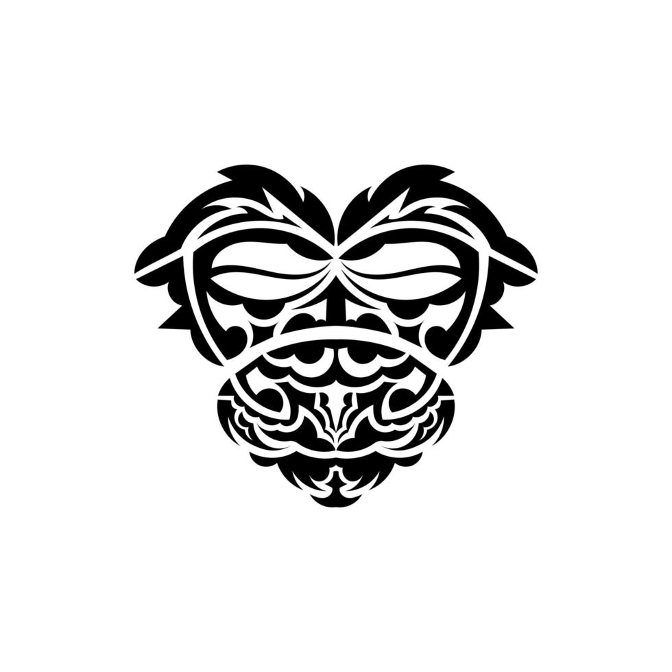 Tribal mask. Traditional totem symbol. Black tattoo in samoan style. Black and white color, flat style. Hand drawn vector illustration.