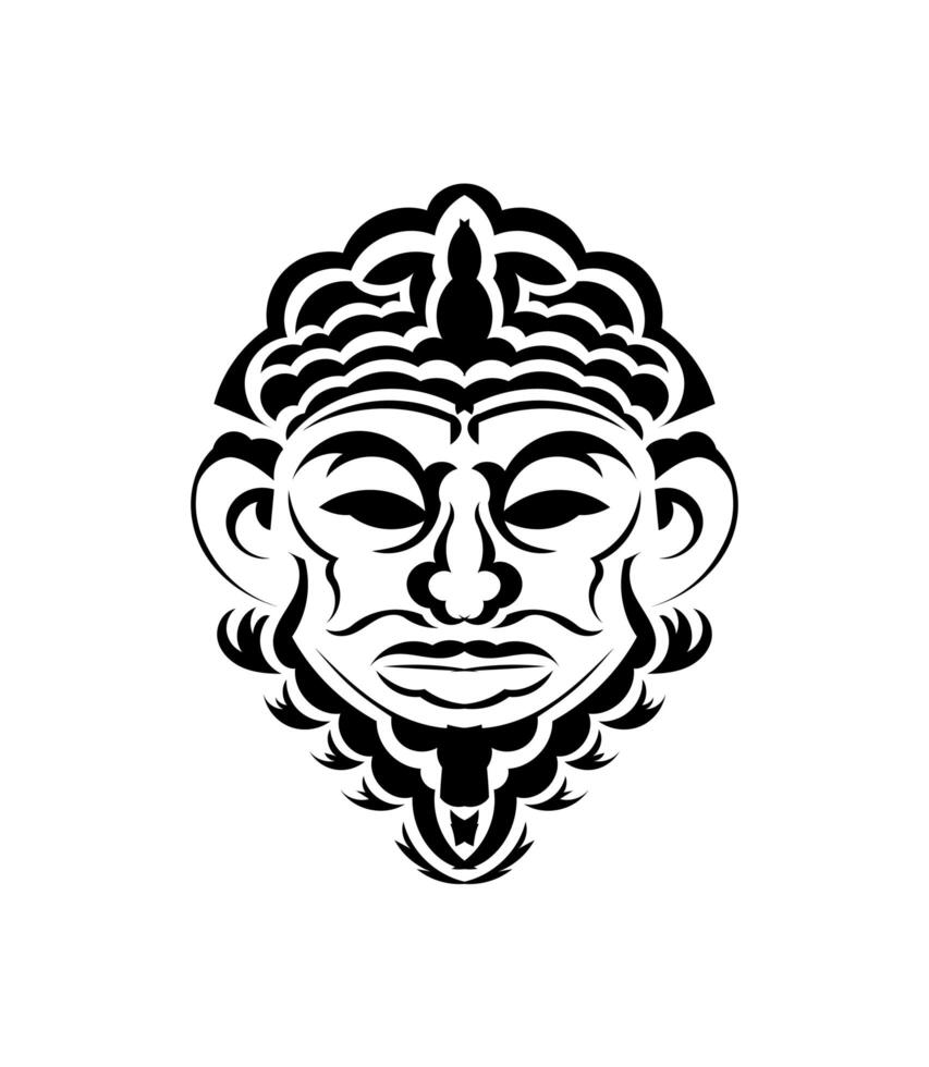 Tribal mask. Monochrome ethnic patterns. Black tattoo in the style of the ancient tribes. Isolated. Vector illustration.