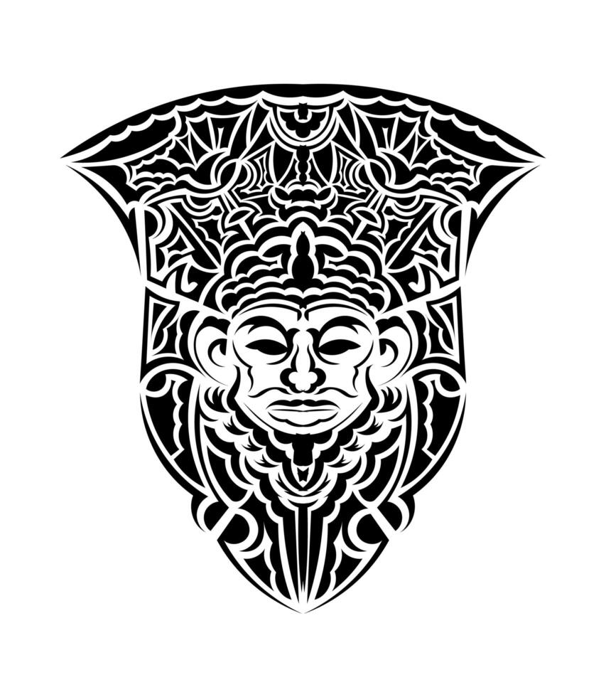 Tribal mask. Monochrome ethnic patterns. Black tattoo in the style of the ancient tribes. Isolated. Vector illustration.