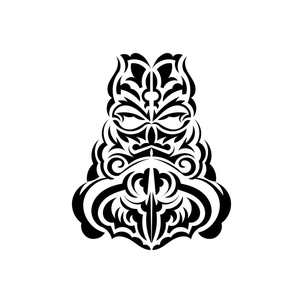 Tiki mask design. Native Polynesians and Hawaiians tiki illustration in black and white. Isolated. Ready tattoo template. Vector illustration.