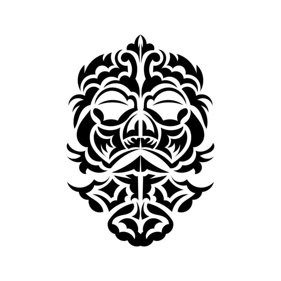 Tiki mask design. Native Polynesians and Hawaiians tiki illustration in black and white. Isolated on white background. Tattoo sketch. Vector illustration.