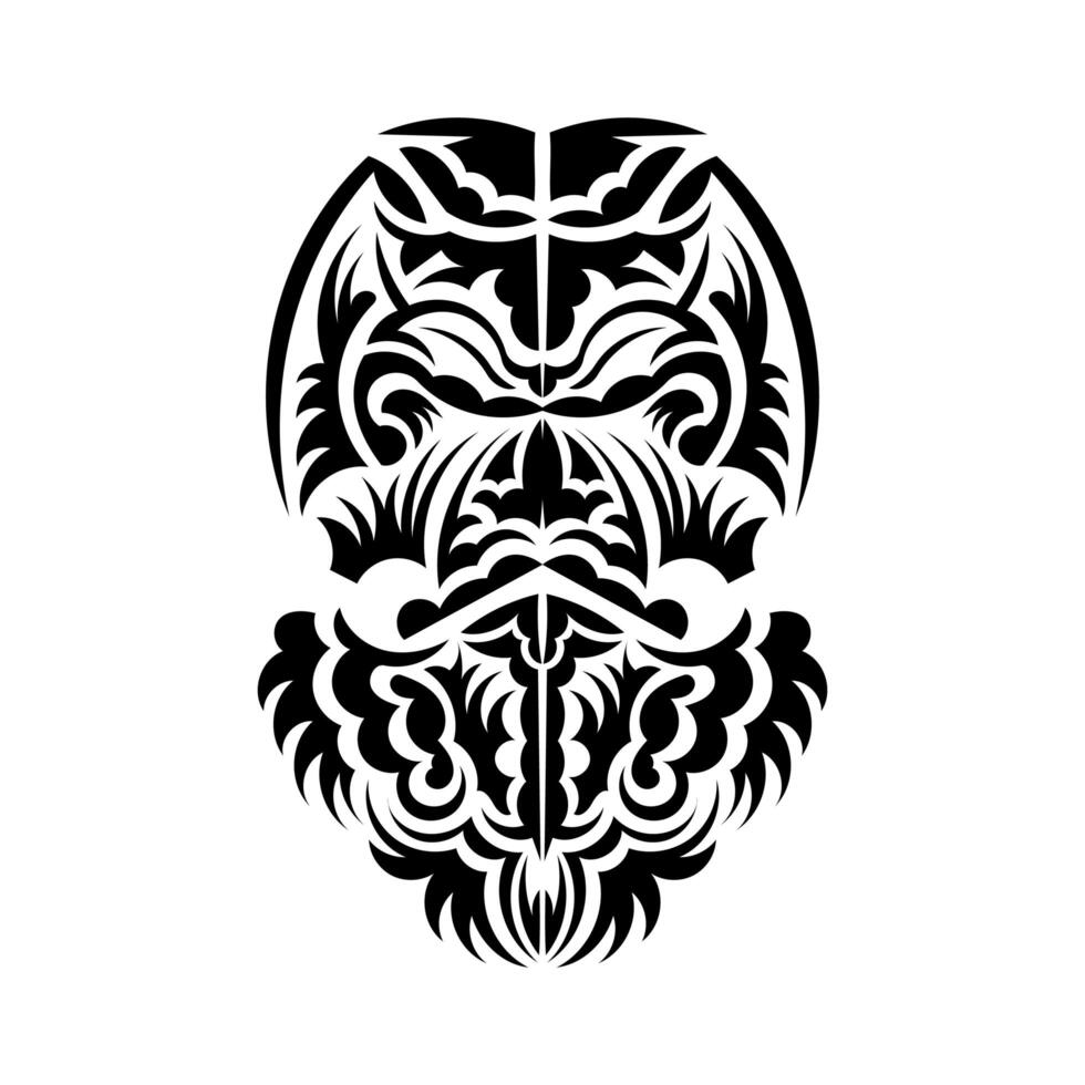 Maori mask. Native Polynesians and Hawaiians tiki illustration in black and white. Isolated on white background. Ready tattoo template. Vector. vector