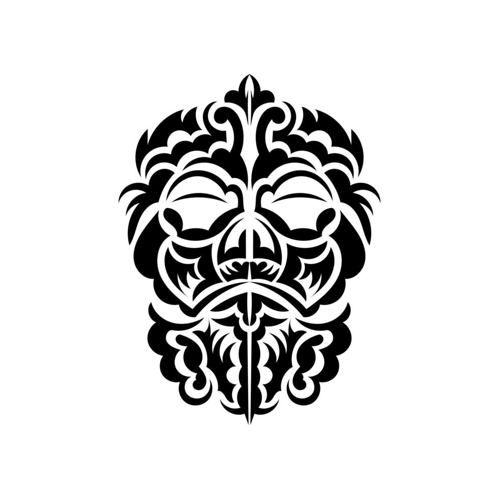 máscara tiki en blanco y negro. patrón de decoración tradicional de polinesia y hawaii. aislado sobre fondo blanco. boceto de tatuaje ilustración vectorial vector