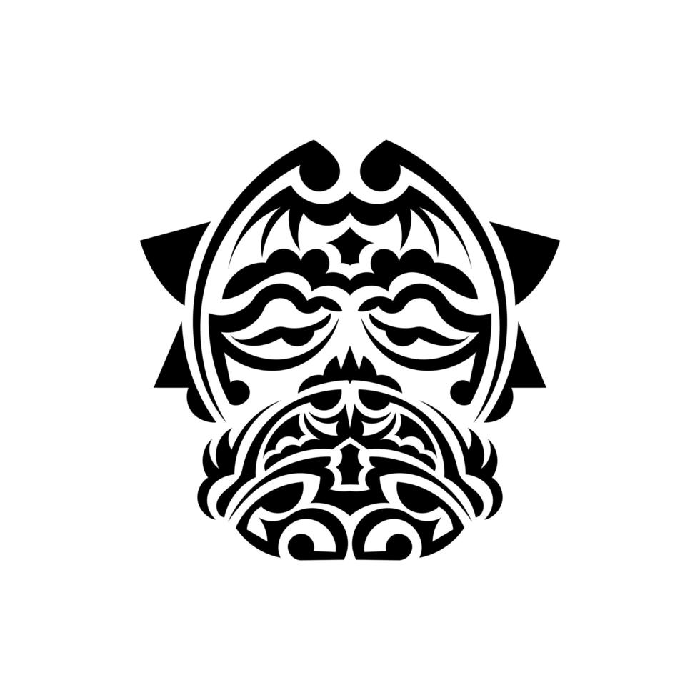 Samurai mask. Traditional totem symbol. Black tattoo in the style of the ancient tribes. Isolated. Hand drawn vector illustration.