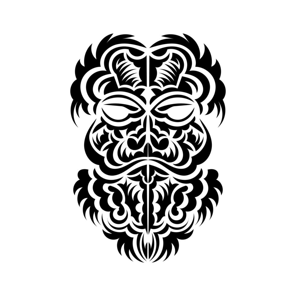 Black and white Tiki mask. Native Polynesians and Hawaiians tiki illustration in black and white. Isolated on white background. Tattoo sketch. Vector. vector