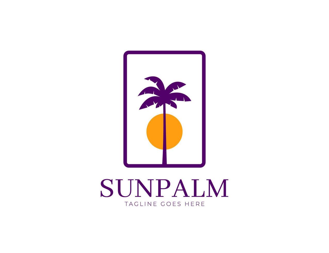 Tropical palm trees and sun logo design vector