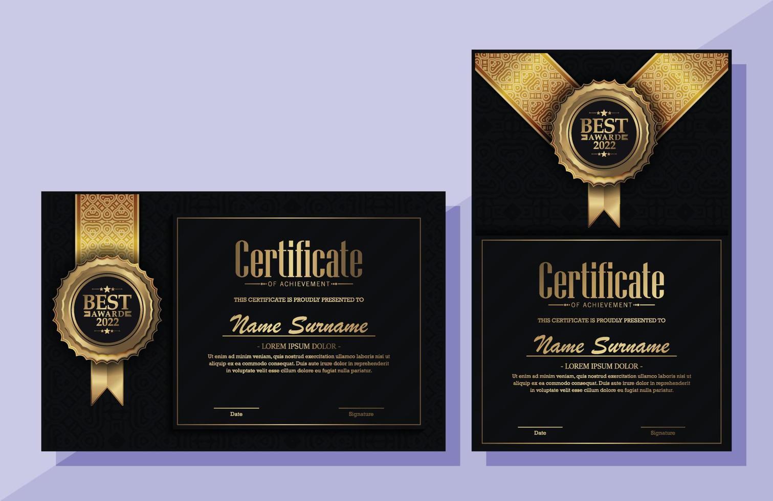 diseño de plantilla de certificado premium dorado negro vector