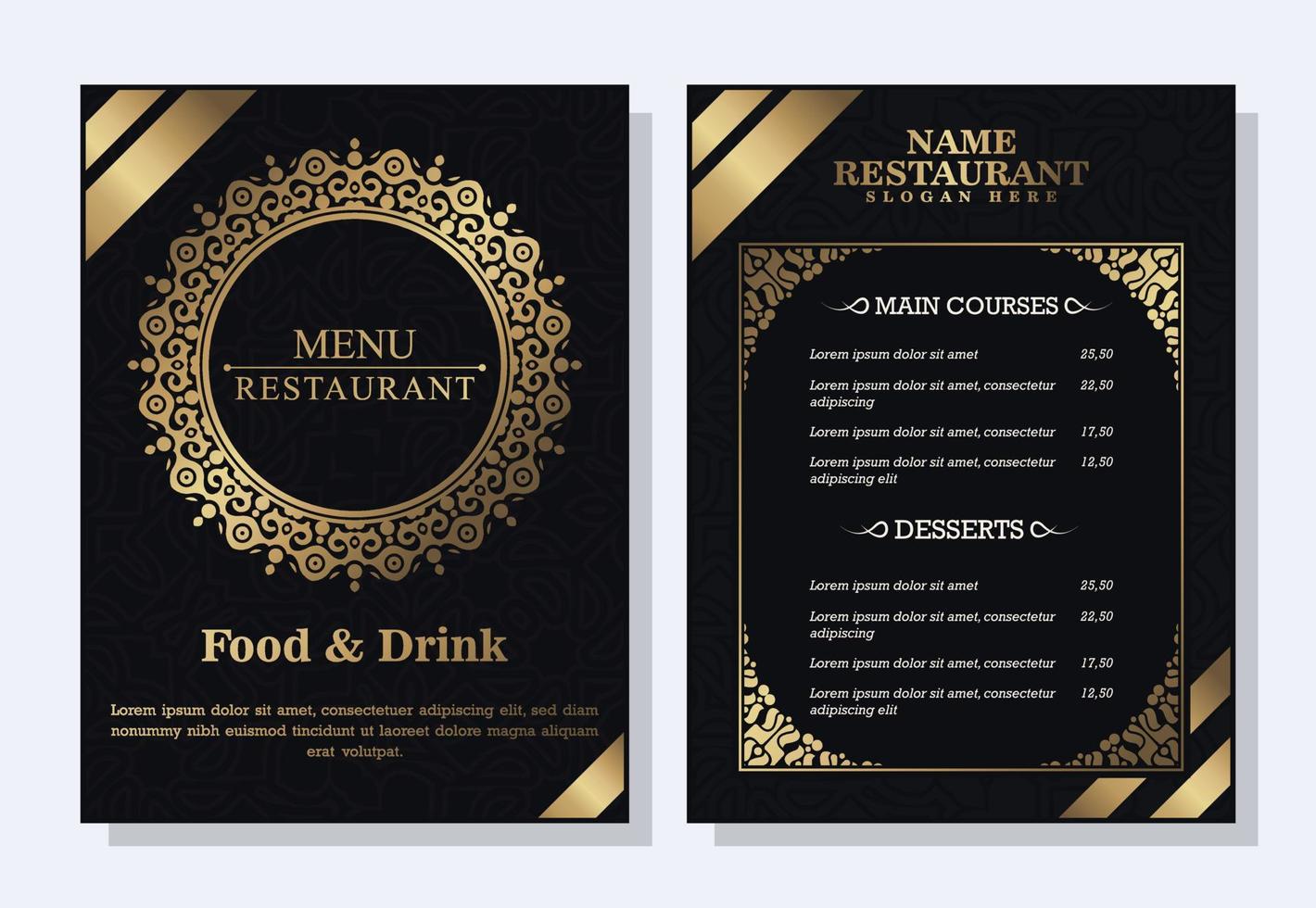 Luxury Menu restaurant with ornamental Elements. vector