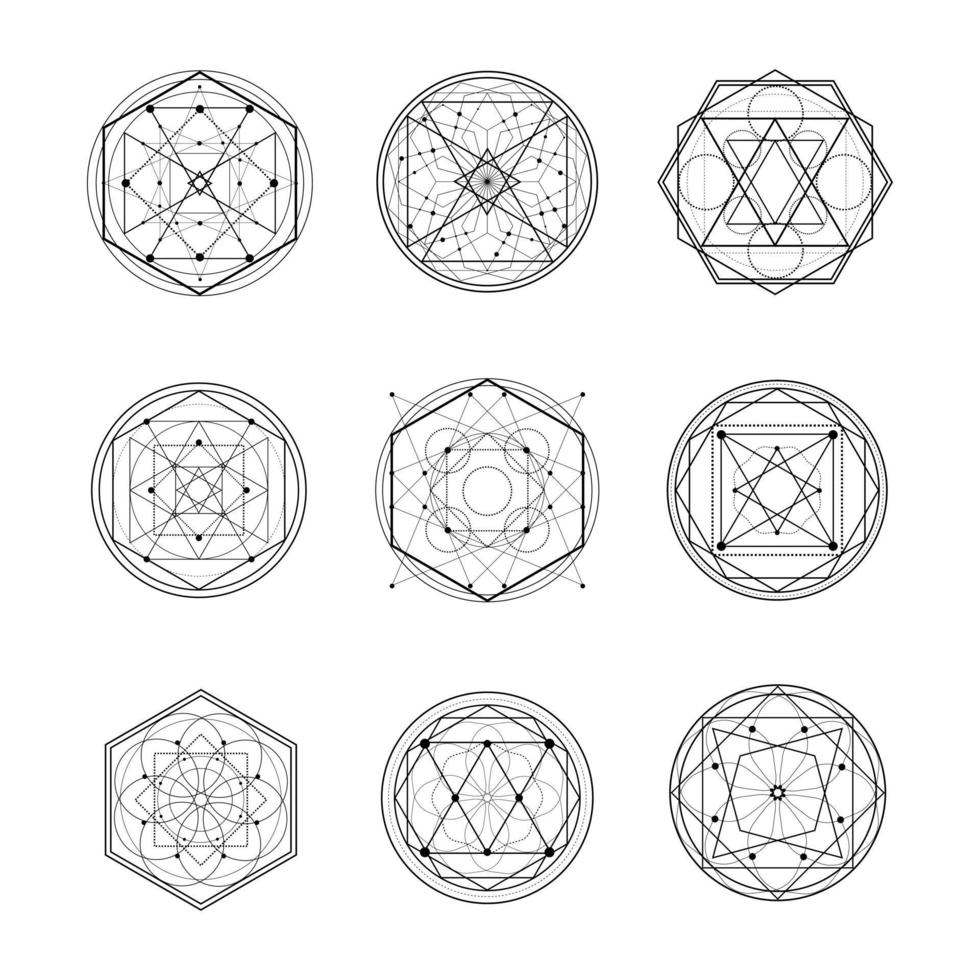 conjunto de arte de línea de forma de geometría sagrada vector