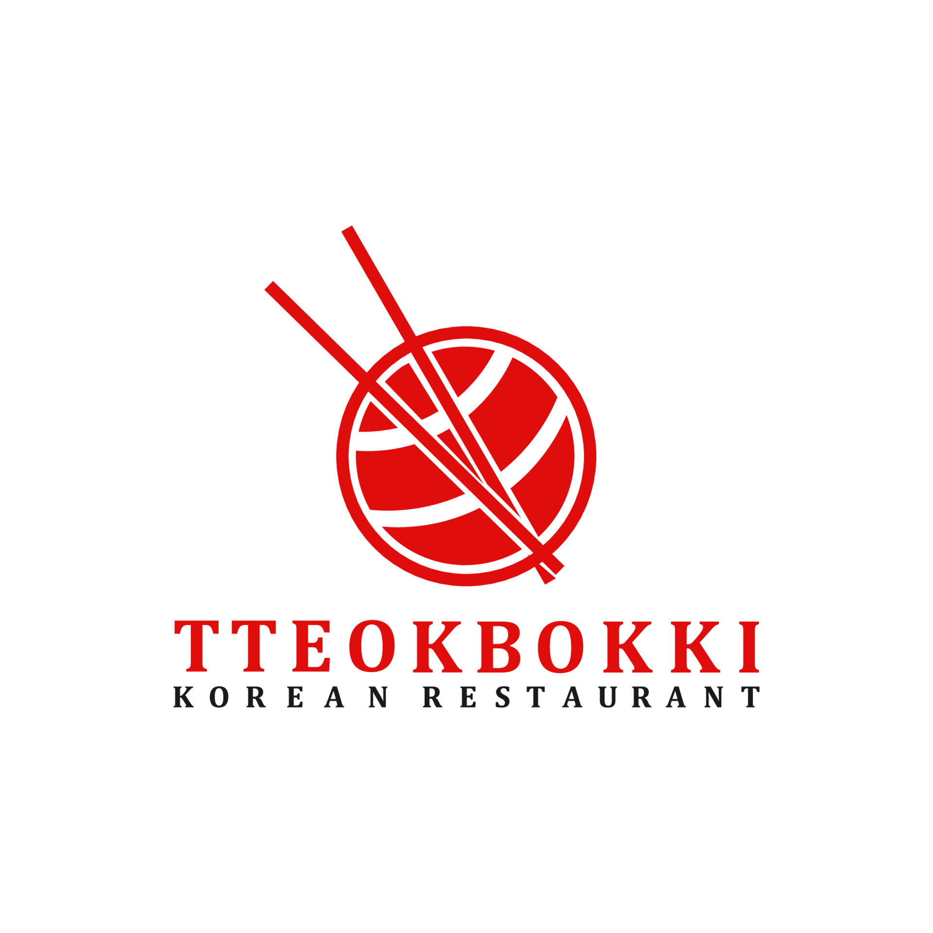 Korean food logo tteokbokki, tteokbokki restaurant logo with red color