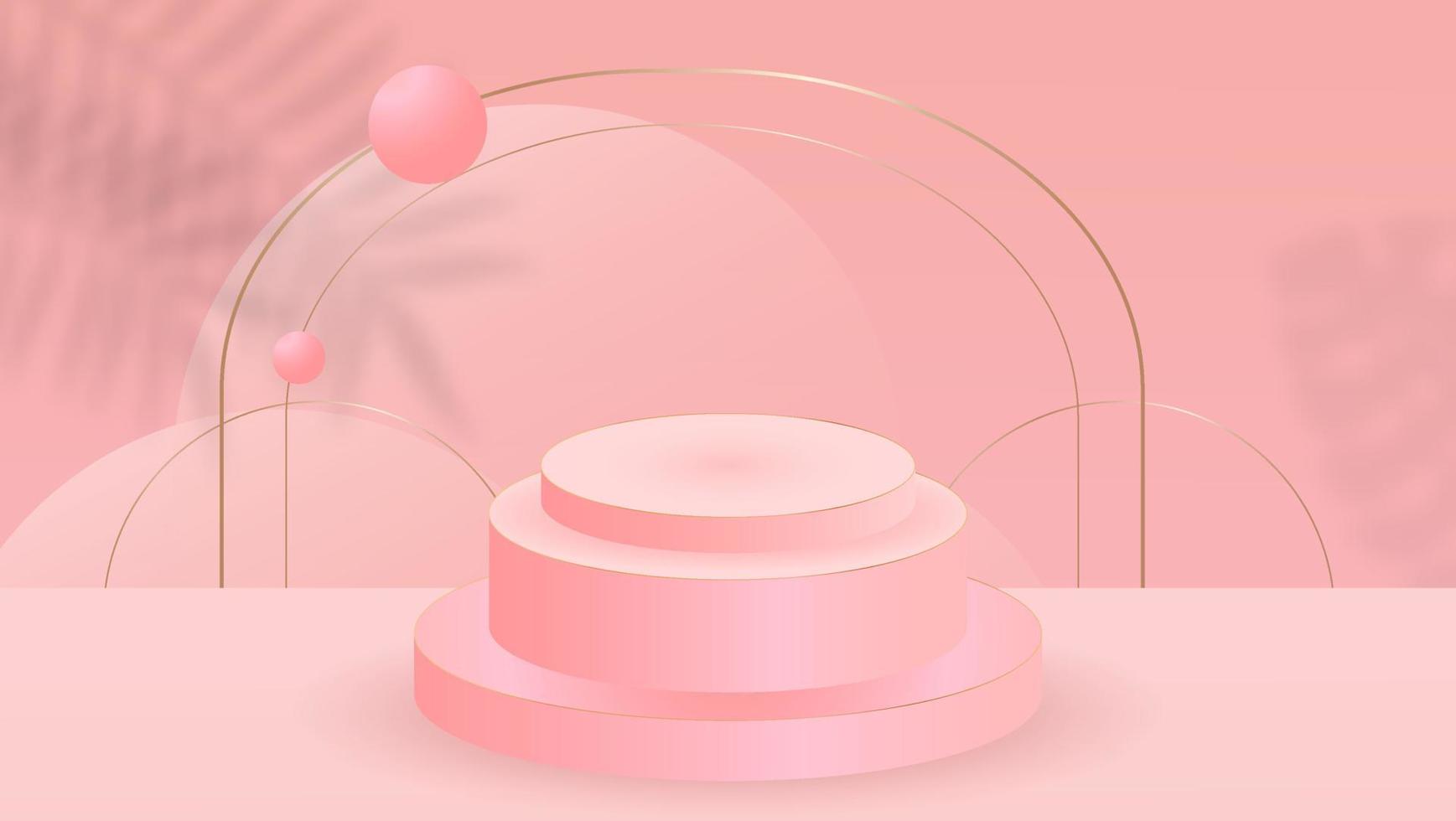 Abstract 3D room with realistic cylinder pedestal podium set and  leaf and window shadow overlay. vector