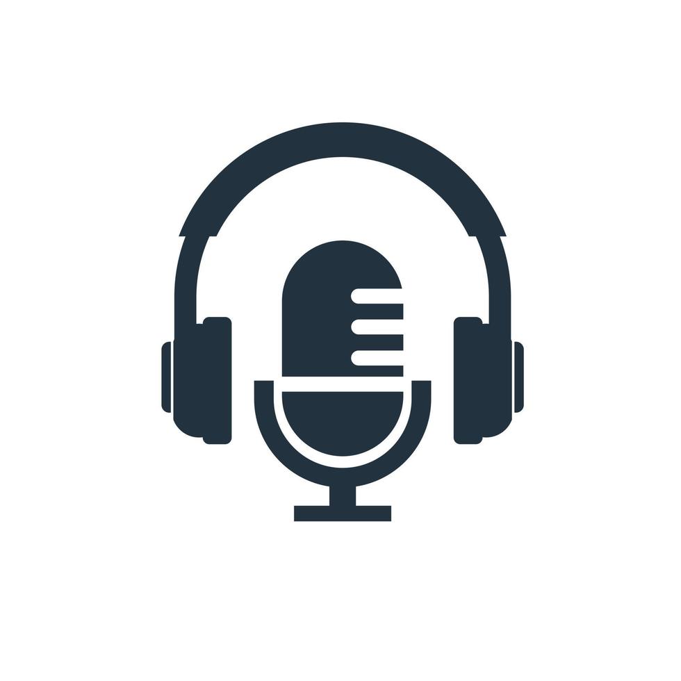 icono de auriculares y micrófono. diseño plano del símbolo de podcast sobre fondo blanco. vector