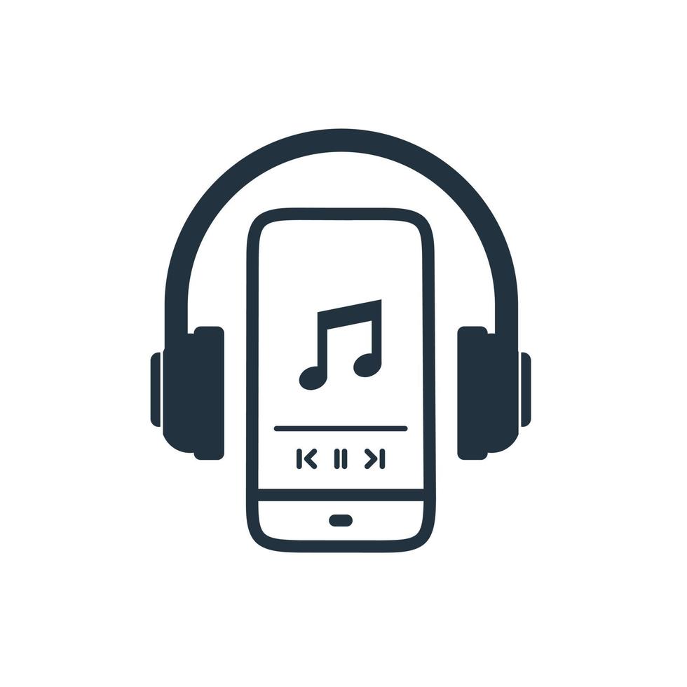 escuchar el icono de la música. diseño vectorial del símbolo de escuchar música en un smartphone usando auriculares. vector