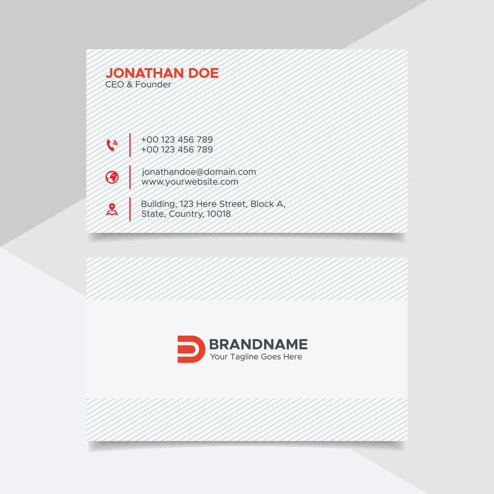 plantilla de diseño de tarjeta de visita profesional corporativa en color rojo y blanco de estilo minimalista moderno y limpio vector