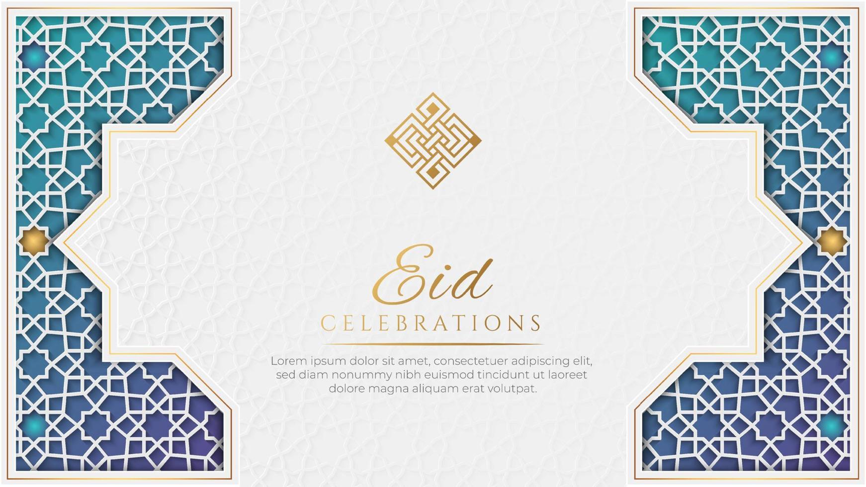 Eid Mubarak White and Blue Luxury Islamic Background with Decorative Ornament Pattern vector