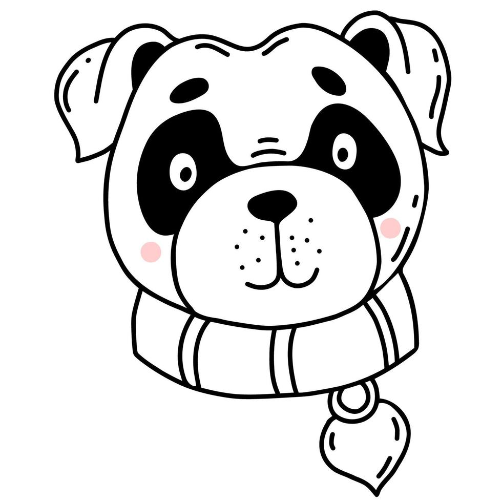 Cute little boxer puppy. Vector illustration in linear hand drawn doodle style