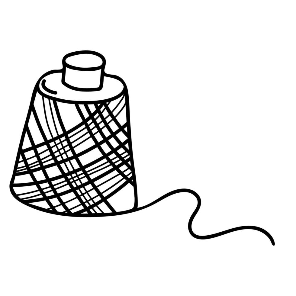 Spool of thread. Vector illustration in linear hand drawn doodle style