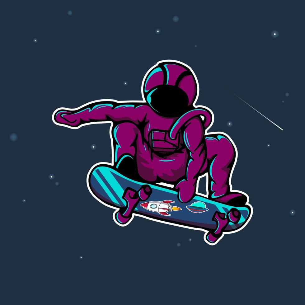 Astronaut skateboarding on the space vector illustration