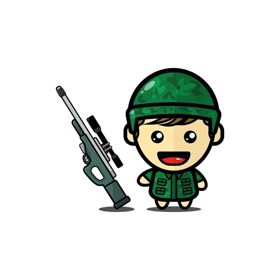 linda ilustración de niño soldado con francotirador, ejército, ilustración vectorial vector