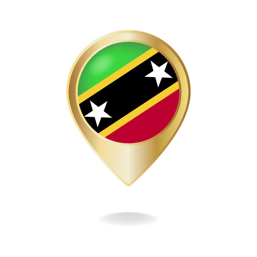 Saint Kitts flag on golden pointer map, Vector illustration eps.10