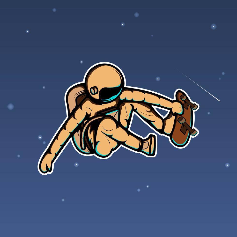 Astronaut skateboarding on the space vector illustration