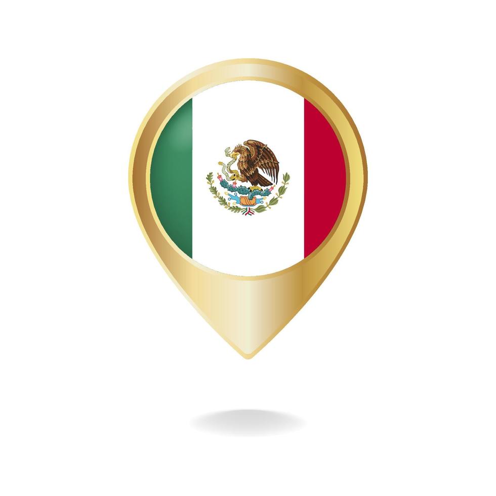 bandera mexicana en el mapa de puntero dorado, ilustración vectorial eps.10 vector