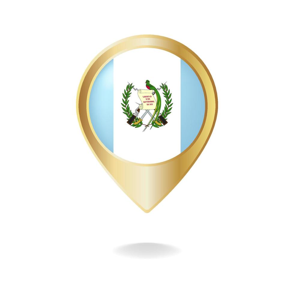 bandera de guatemala en el mapa de puntero dorado, ilustración vectorial eps.10 vector