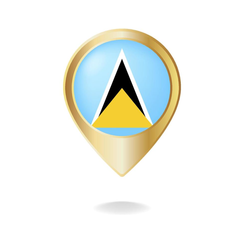 Saint lucia flag on golden pointer map, Vector illustration eps.10
