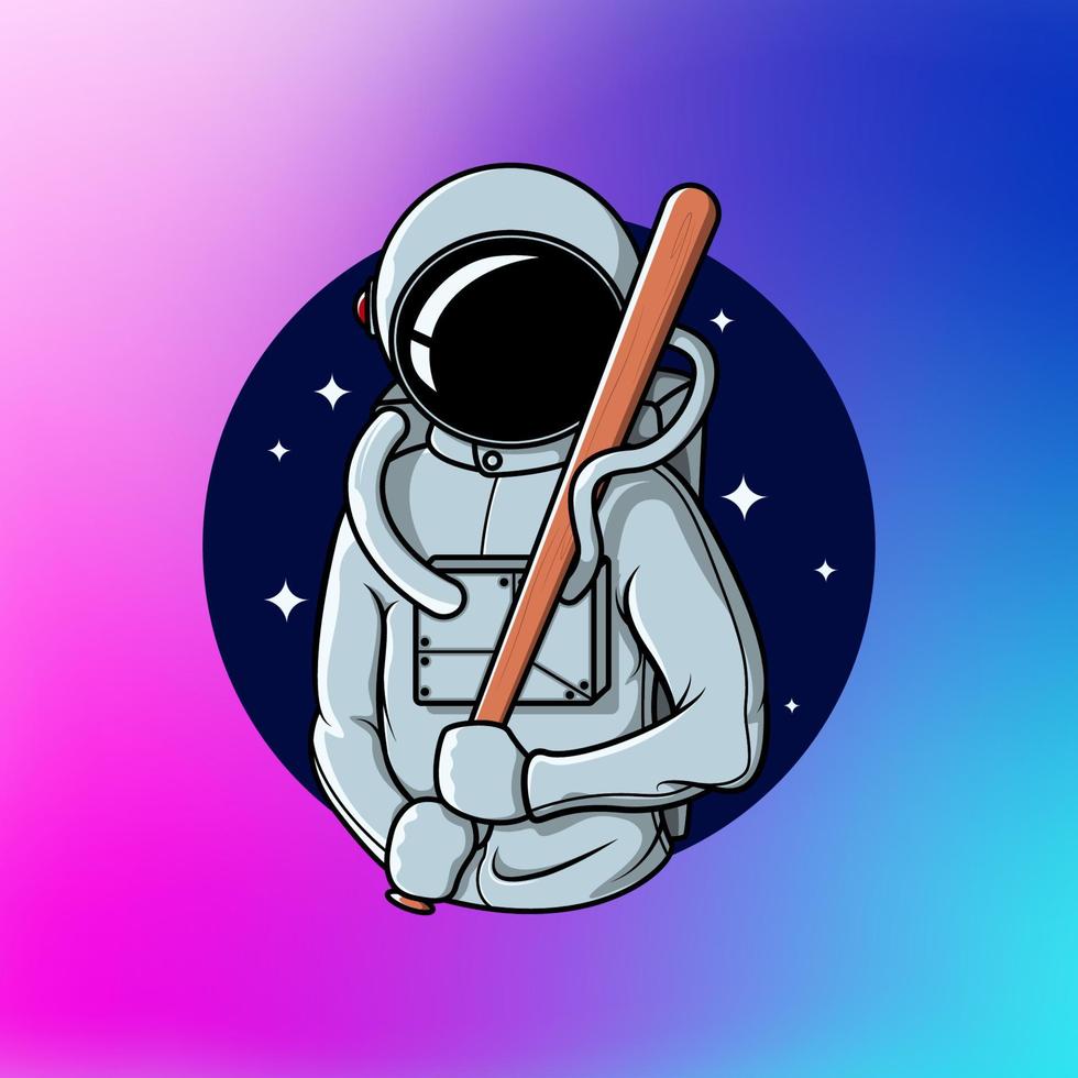 astronauta sosteniendo una ilustración de vector de bate de béisbol