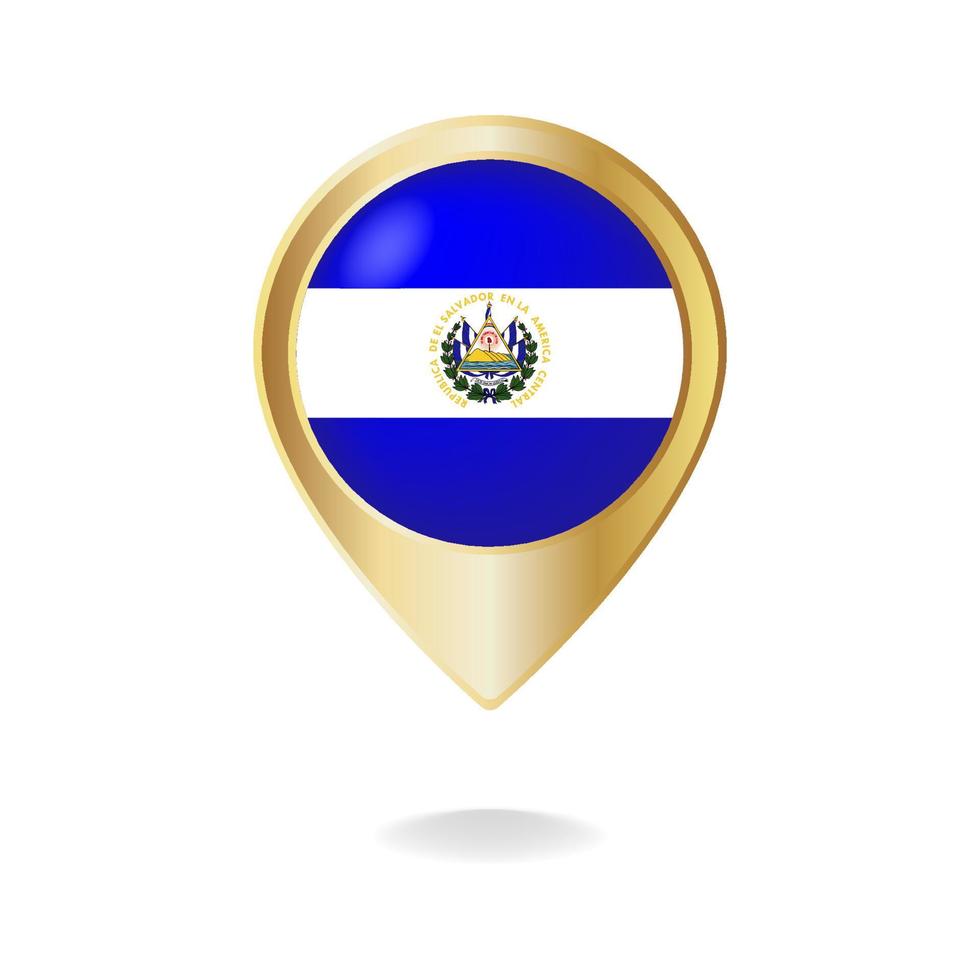 bandera de el salvador en el mapa de puntero dorado, ilustración vectorial eps.10 vector