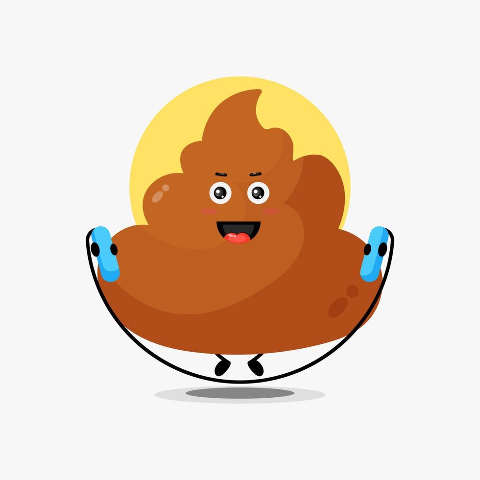 Cute poop character doing jump rope vector