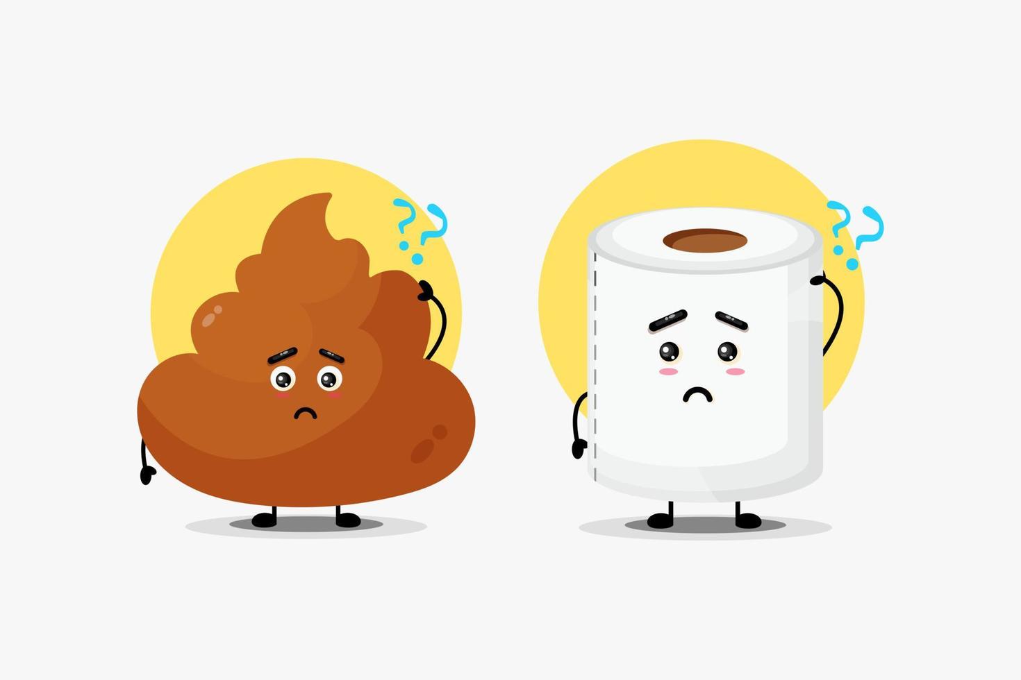 Cute poop and toilet paper character confused vector