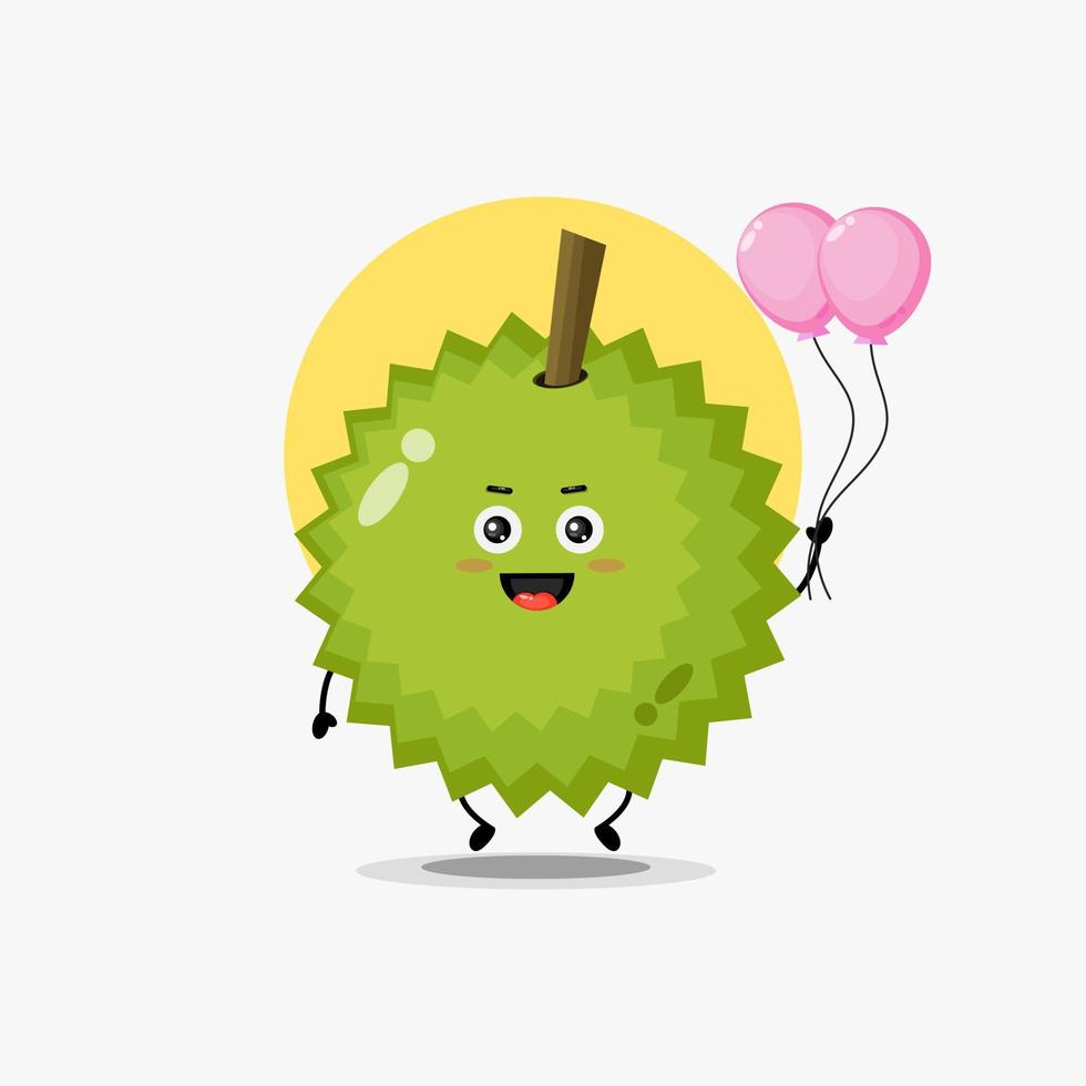 Illustration of cute durian character carrying balloon vector
