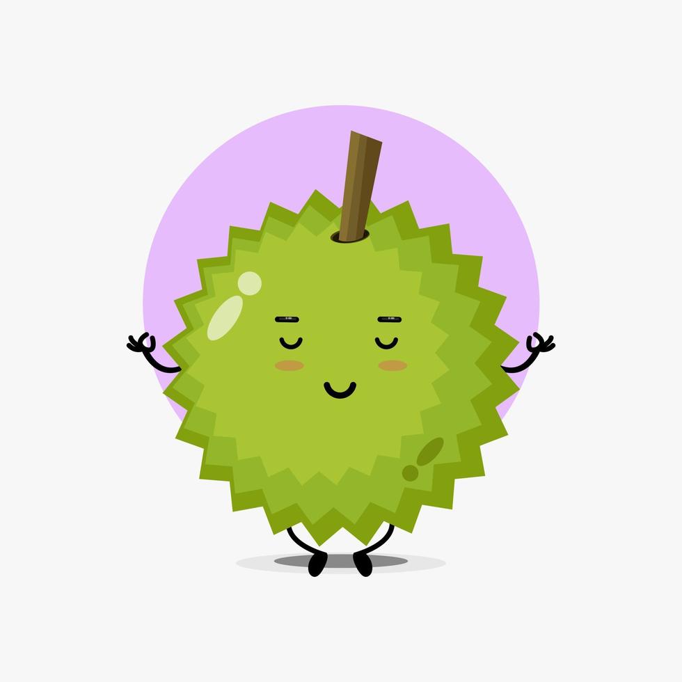 lindo personaje durian meditando en pose de yoga vector