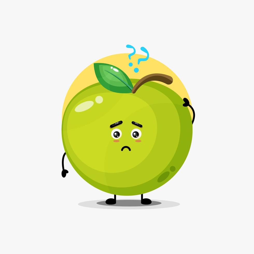 Cute green apple character confused vector