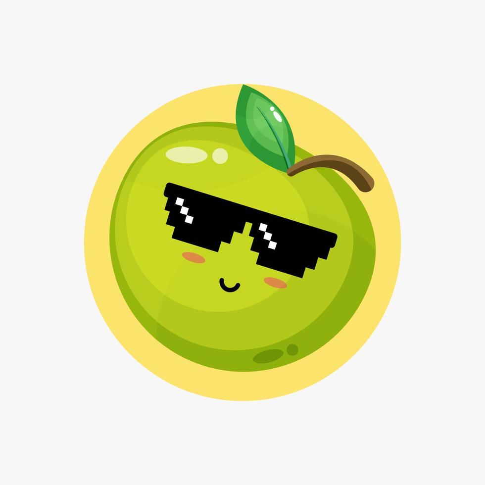 Cute green apple wearing pixel glasses vector