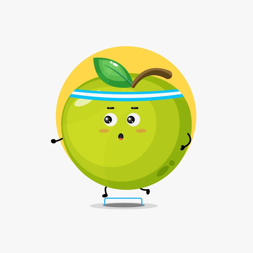 Funny green apple character running competition vector