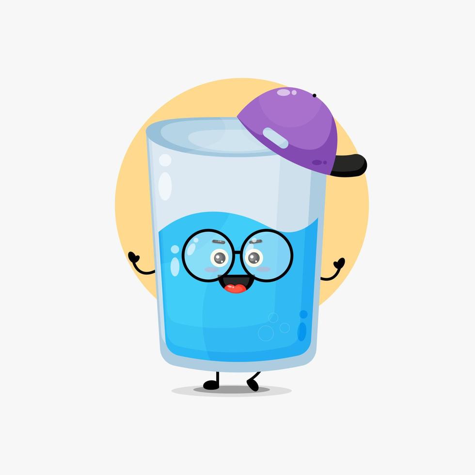 lindo personaje de vaso de agua con sombrero vector