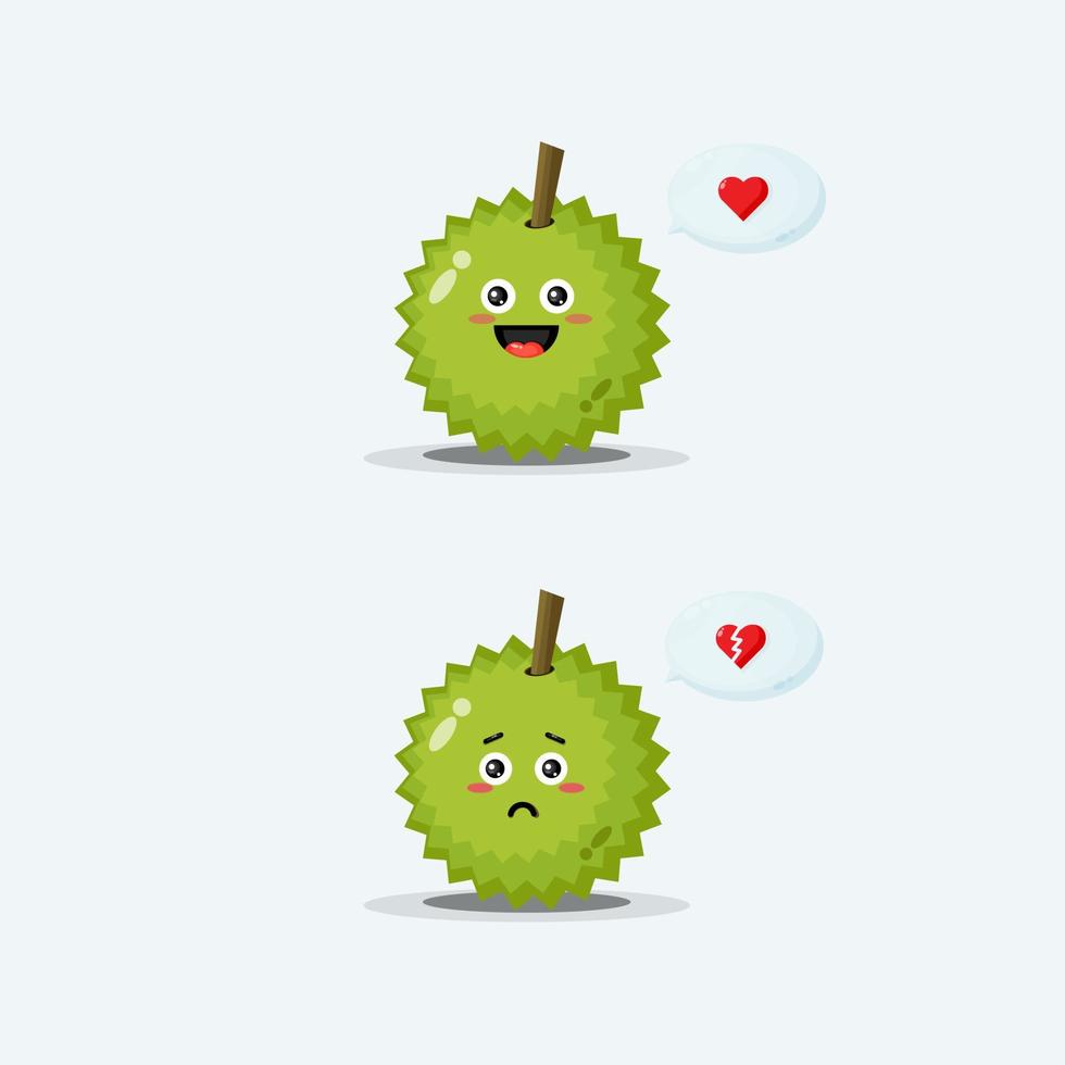 Cute durian character with happy and sad expressions vector