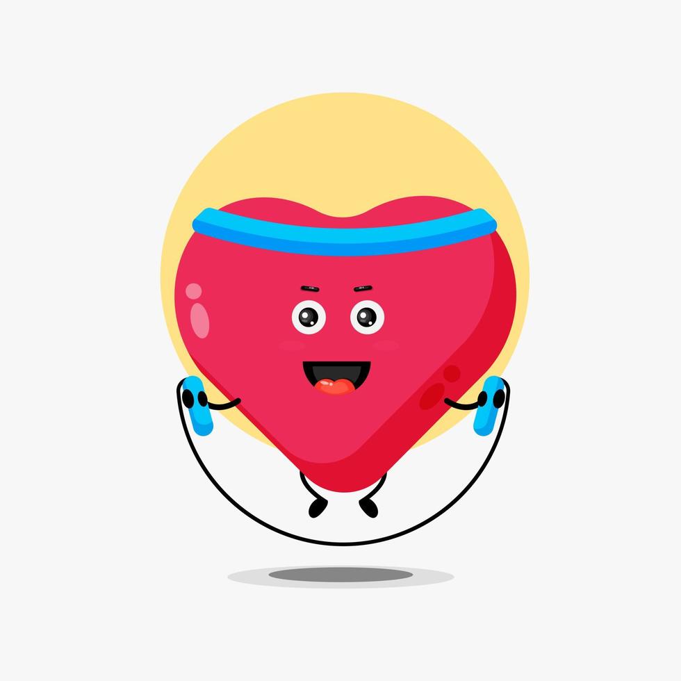 Cute love heart character make gym with jump rope vector