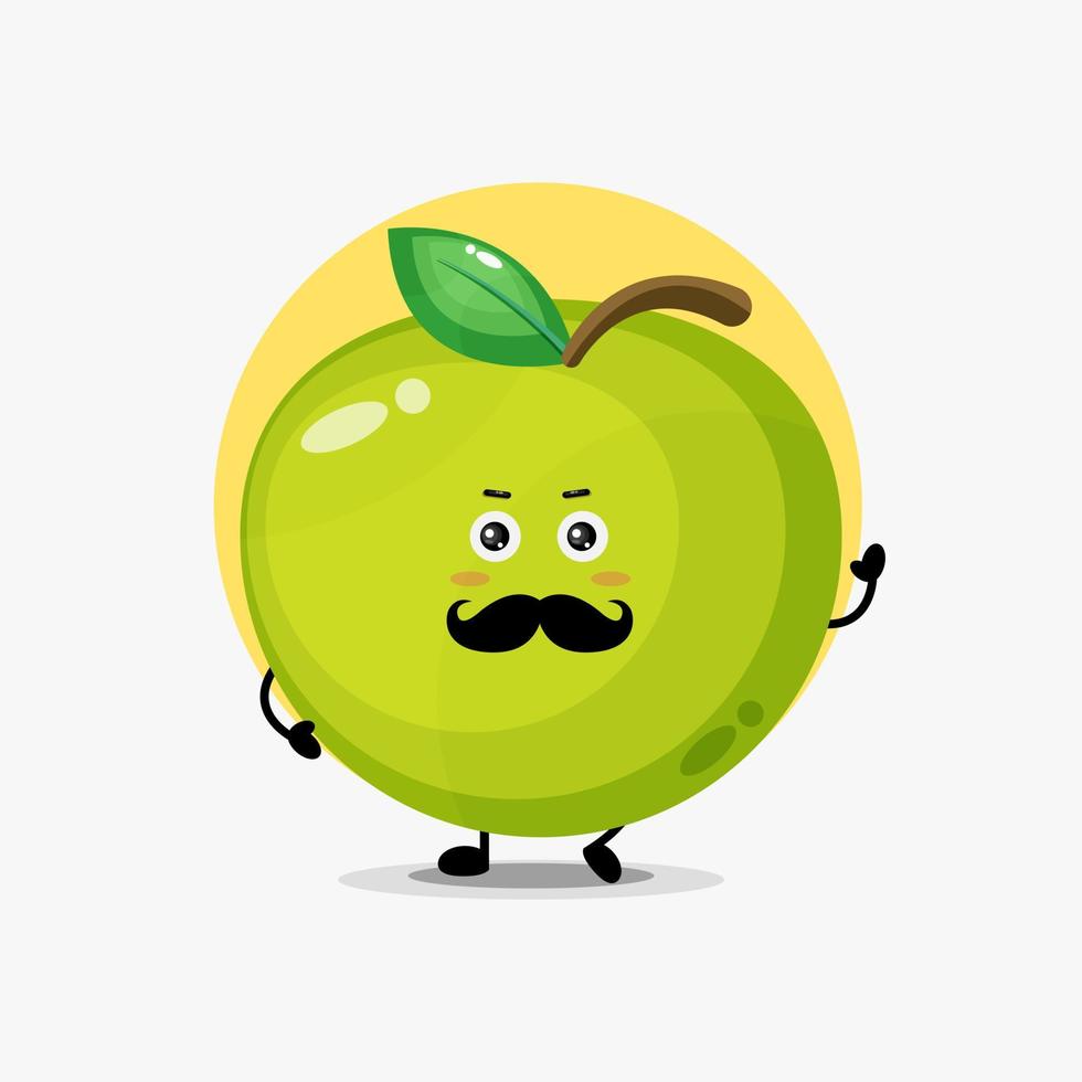 Cute green apple character with mustache vector