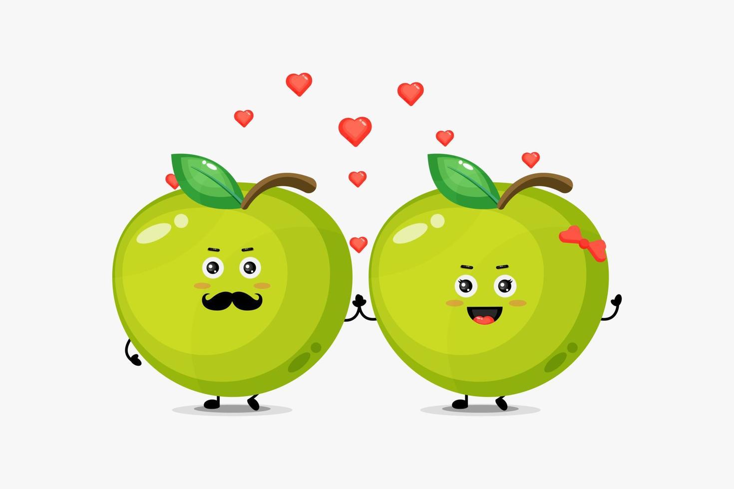 lindo personaje de manzana verde enamorarse vector