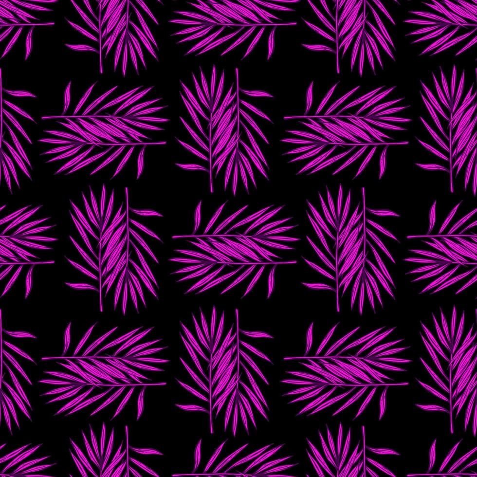 Palm leaves seamless pattern. Tropical branch in engraving style. vector