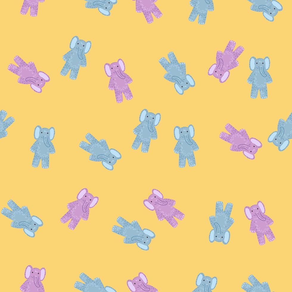 Cute elephant toy seamless pattern. Funny child playthings in doodle style. vector