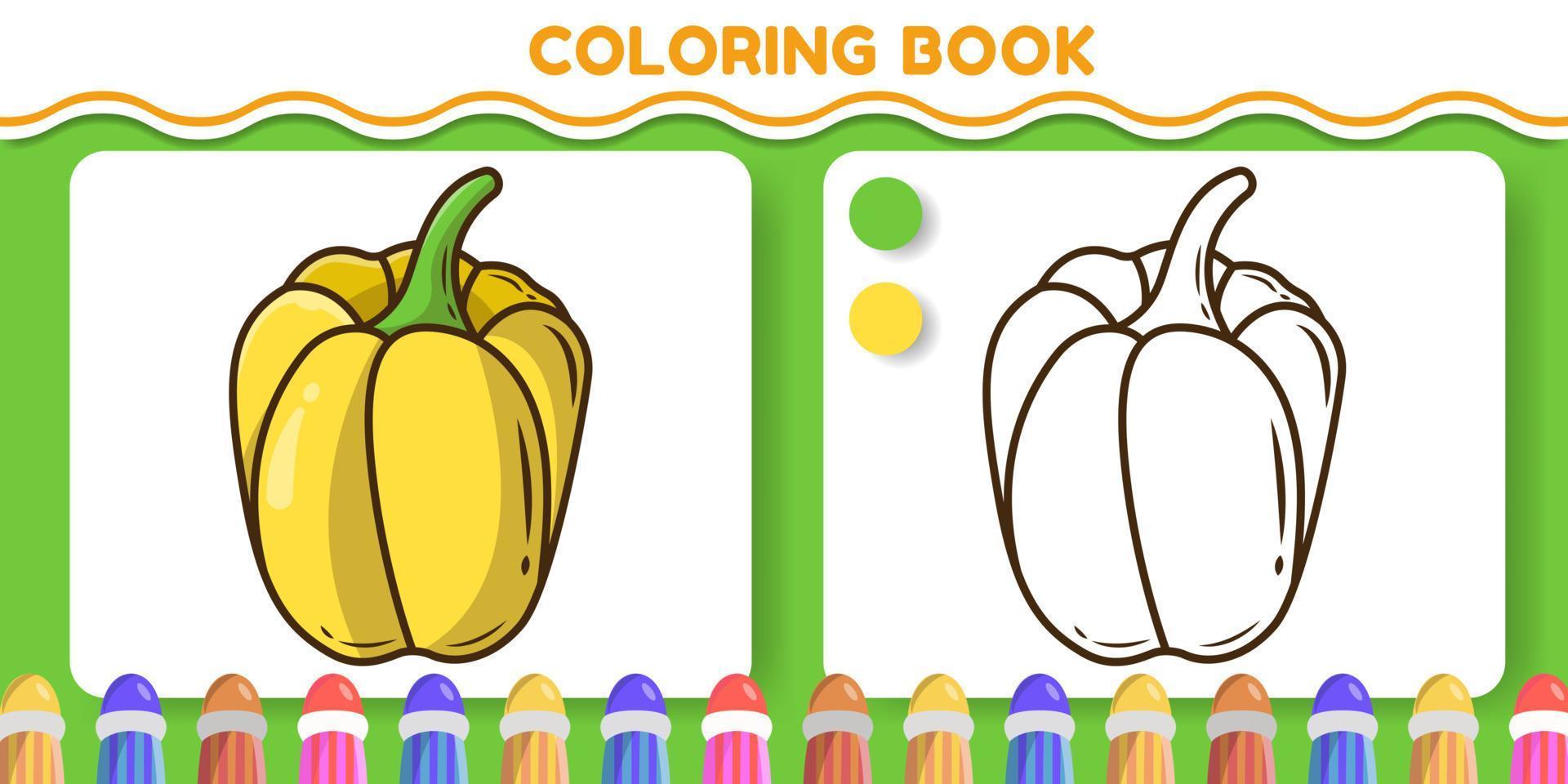 Colorful and black and white peppers hand drawn cartoon doodle coloring book for kids vector